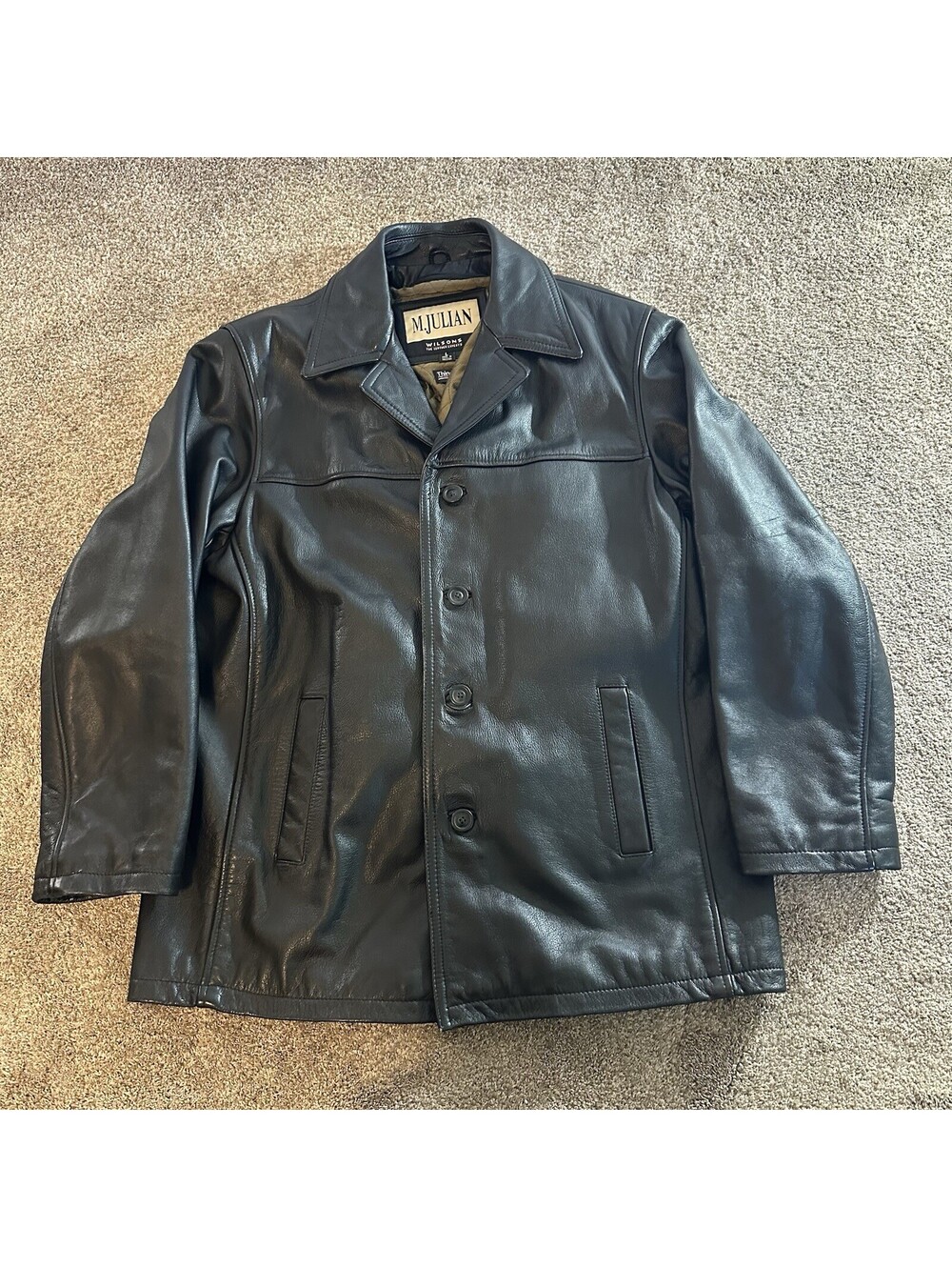 M. Julian Wilsons Thinsulate Black Leather Button Lined Jacket Coat Men's Large